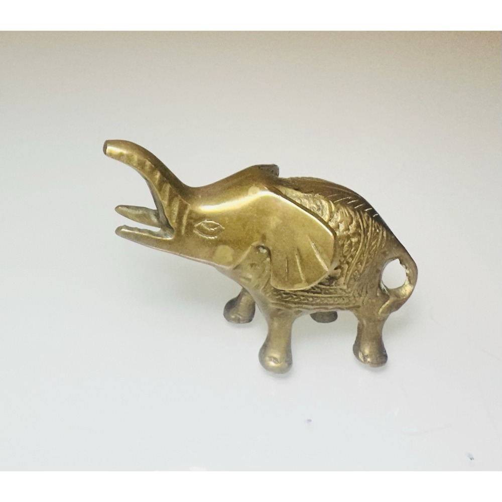 Brass Lucky Elephant, Small Figurine Trunk Up 2 1/4"